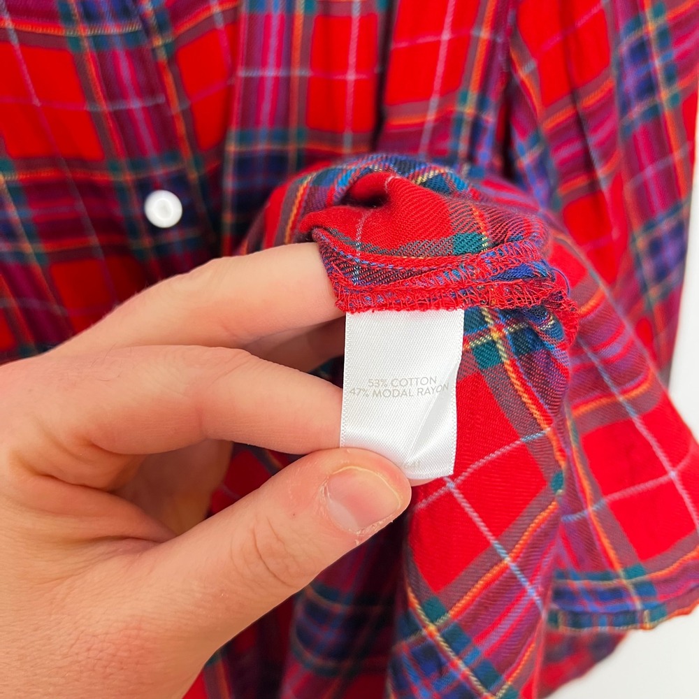 J. Jill Red Plaid Button Down Womens Medium Cotton Blend Long Sleeve Collared - Picture 3 of 7